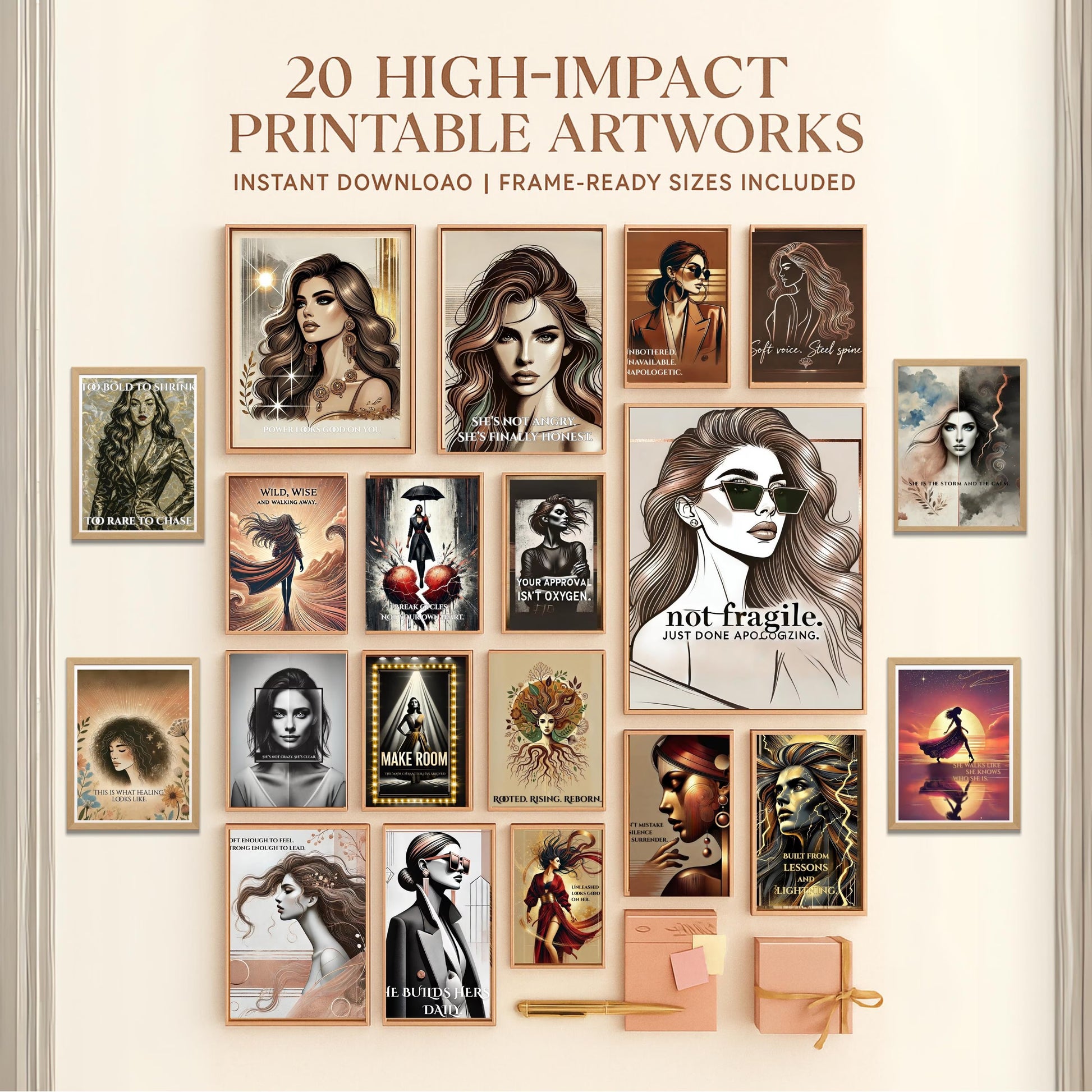 Fierce Woman Wall Art Bundle (20 Prints) | Empowering Feminine Portrait Quotes | Digital Download 🖤✨ - LunarHeartCo