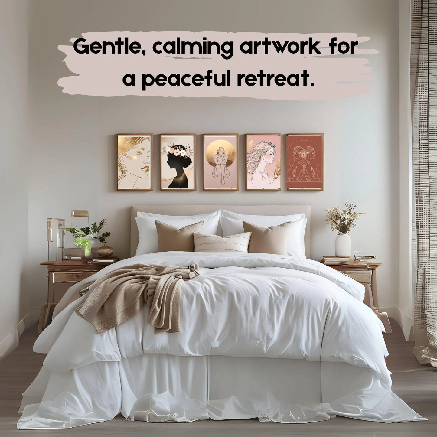 Feminine Line Art Wall Art Set (5 Prints) | Minimalist Blush & Beige Digital Download 🌸✨ - LunarHeartCo