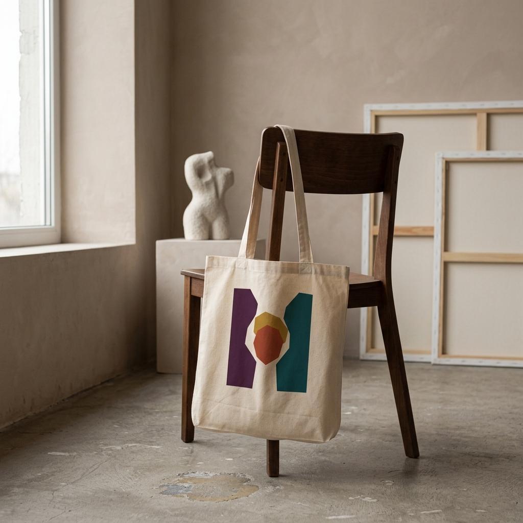 THE KEEPING natural cotton tote displayed on a chair in a neutral studio interior