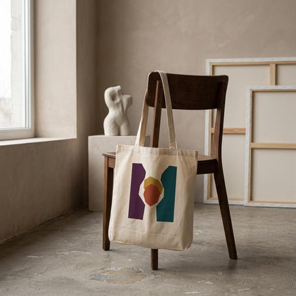 THE KEEPING natural cotton tote displayed on a chair in a neutral studio interior